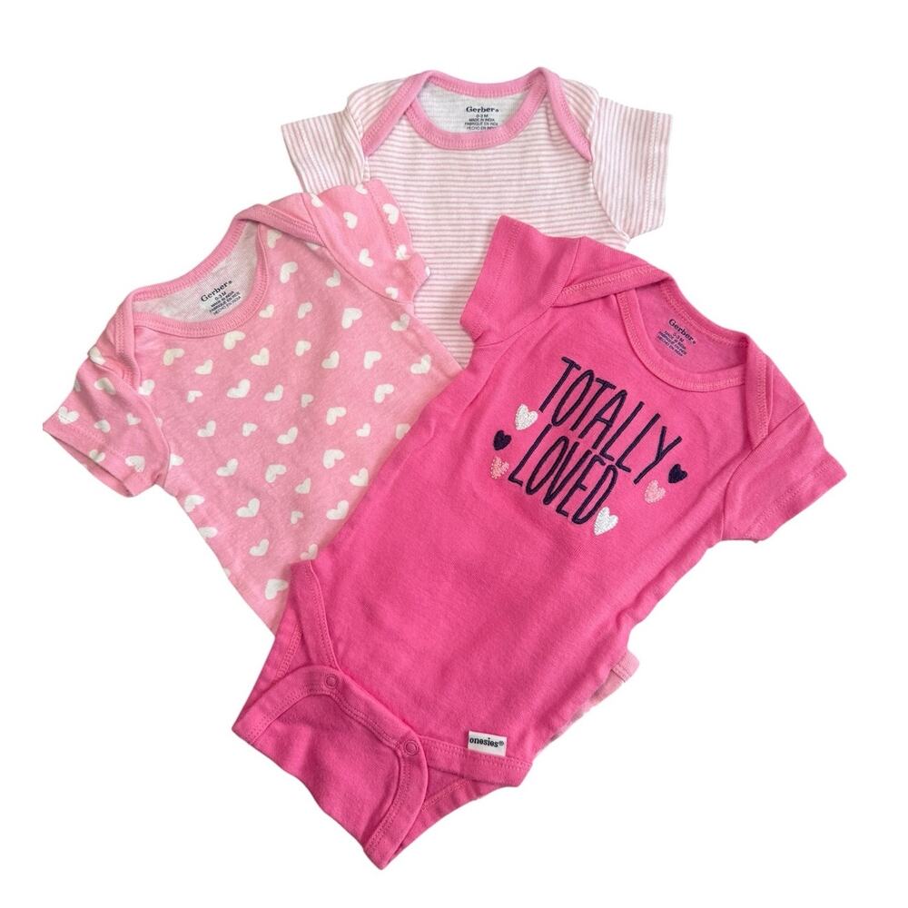 Gerber Bodysuit Bundle Baby Girl Love Pink 0-3 Months
